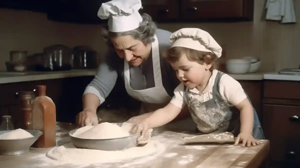 Preparing kichel dough with family